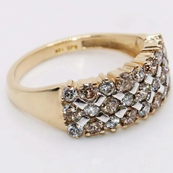 Champagne and White Diamond 10k Yellow Gold Cluster Ring 1.00ctw Sz 7 ~SEE VIDEO - Picture 1 of 6